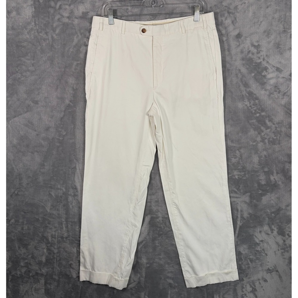 Zanella White Chino Pants Mens 34x30 Dress Cotton Straight Flat Front Trousers